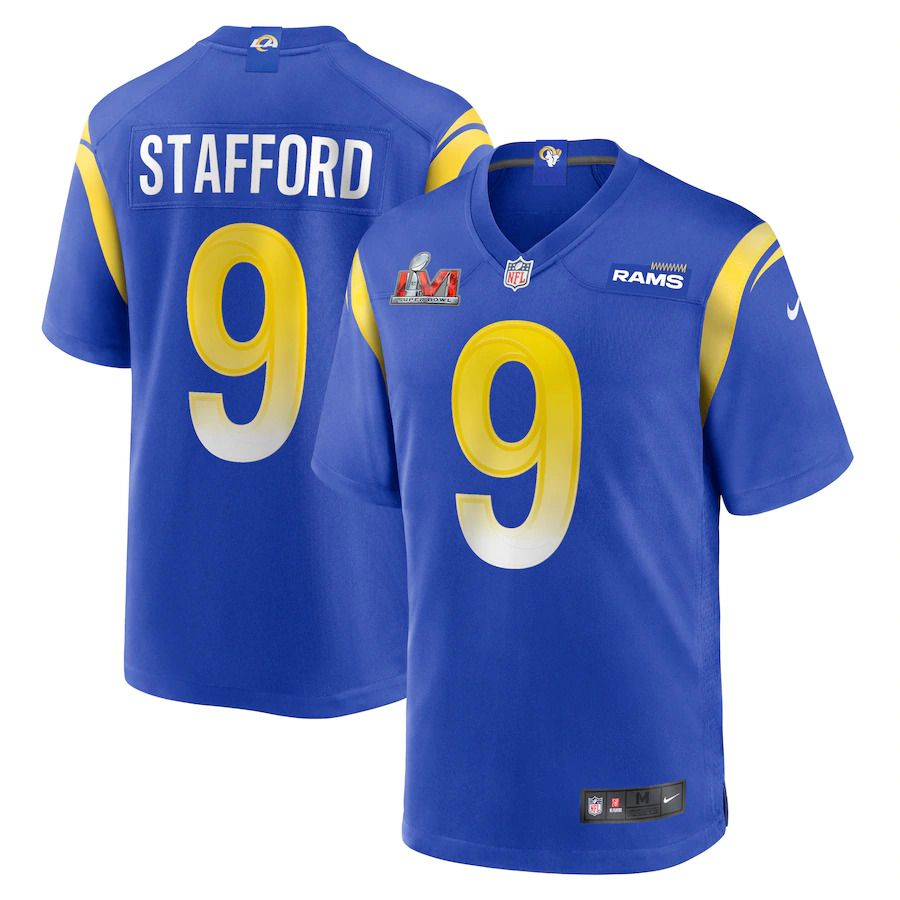 Men Los Angeles Rams #9 Matthew Stafford Nike Royal Super Bowl LVI Game Patch NFL Jersey